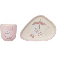 Керамичен комплект Bloomingville Bunny - Чаша и чиния, розови