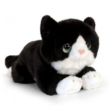Плюшено легнало коте - Черно и бяло, 25 cm -1
