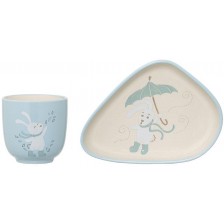 Керамичен комплект Bloomingville Bunny - Чаша и чиния, сини