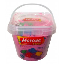 Кинетичен пясък в кофа Heroes - Розов цвят с 6 фигурки, 1000 g -1