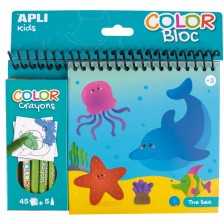 Книжка за оцветяване Apli - Океан, 45 страници + 5 пастела -1