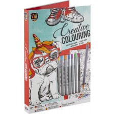 Книжка за оцветяване Grafix Colouring - Куче, с флумастери, в папка