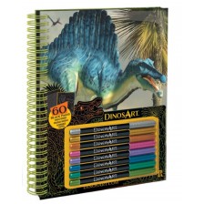 Книжка за оцветяване с черни страници DinosArt - Динозаври