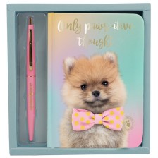 Комплект тефтер с химикалка Paso Studio Pets - Кученцето Помпон, в кутия