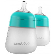 Комплект силиконови бутилки Nanobebe - Flexy, 270 ml, 2 броя, минт -1