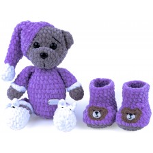 Комплект Softy - Играчка мече с пижама и обувки, лилав, 0-6 месеца -1