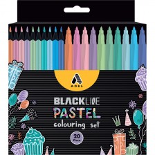 Комплект за оцветяване Adel BlackLine - 10 молива и 10 флумастера, пастел -1