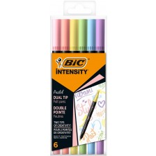 Комплект двувърхи флумастери BIC Intensity - 6 пастелни цвята