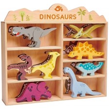Комплект дървени фигурки Tender Leaf Toys - Динозаври в поставка