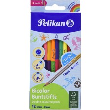 Комплект двуцветни моливи Pelikan - 24 цвята, кръгли