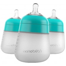 Комплект силиконови бутилки Nanobebe - Flexy, 270 ml, 3 броя, минт