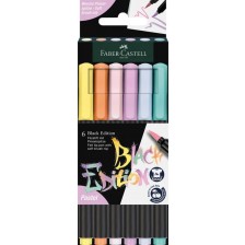 Комплект маркери с четка Faber-Castell Black Edition - 6 пастелни цвята -1