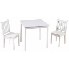 Комплект детска дървена маса с 2 столчета Ginger Home - Бял -1