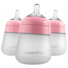 Комплект силиконови бутилки Nanobebe - Flexy, 270 ml, 3 броя, розови -1