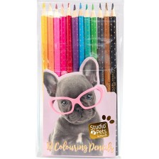 Комплект цветни моливи Studio Pets - 12 броя -1