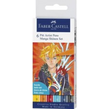 Комплект маркери Faber-Castell Pitt Artist - Manga Shonen, 6 цвята -1