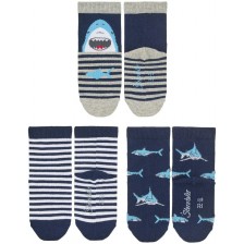 Комплект детски чорапи Sterntaler - С акули, 19/22 размер, 12-24 месеца, 3 чифта -1