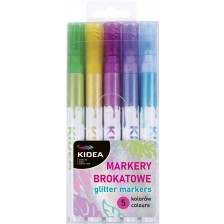 Комплект блестящи маркери Kidea - с брокат, 5 цвята -1