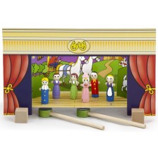 Комплект Viga - Дървен детски куклен театър с магнити, 4 приказки