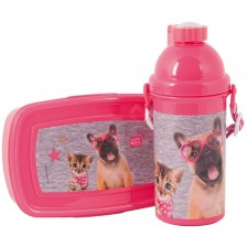 Комплект бутилка за вода и кутия за храна Paso Studio Pets - Куче с очила сърце