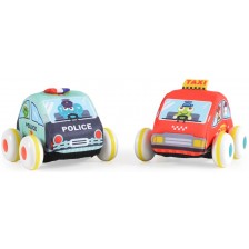 Комплект меки играчки Huanger - Инерционни коли, полиция и такси