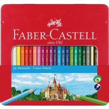 Комплект цветни моливи Faber-Castell Castle - 24 броя, метална кутия -1