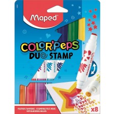 Комплект флумастери Maped Color Peps Duo - 8 цвята, с печати