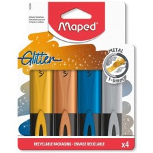 Комплект маркери Maped - Fluo Glitter Metal, 4 цвята -1