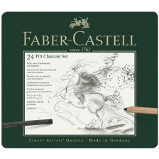 Комплект въглени Faber-Castell Pitt Charcoal - 24 броя, метална кутия