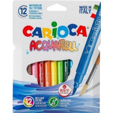 Комплект флумастери с четка Carioca Acquarell - 12 цвята
