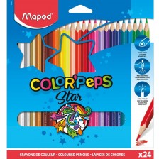 Комплект цветни моливи Maped Color Peps - Star, 24 цвята
