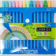 Комплект тънкописци Mitama - Pastel, 15 цвята