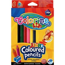 JUMBO триъгълни цветни моливи - Комплект от 6 цвята и острилка