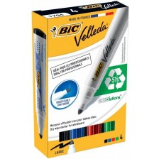 Комплект маркери за бяла дъска BIC - Velleda, объл връх, 5 mm, 4 цвята -1