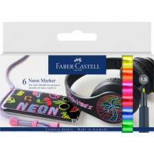 Комплект маркери Faber-Castell Neon - 6 цвята, 1.5 mm -1