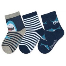 Комплект детски чорапи Sterntaler - Акули, 3 чифта, 17/18, 6-12 месеца -1