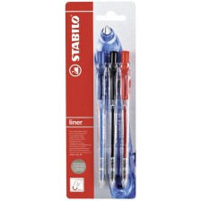 Комплект химикалки Stabilo Liner – F, 3 броя, червен, син и черен -1