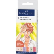Комплект маркери Faber-Castell Pitt Artist - Manga Kaoiro, 6 цвята -1