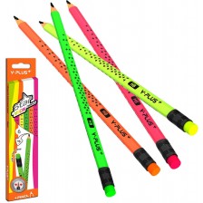 Комплект моливи Y-Plus - НВ, Star Neon, 6 броя -1