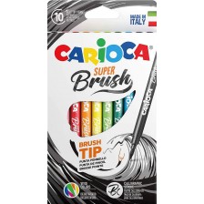 Комплект флумастери с четка Carioca Super Brush - 10 цвята