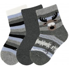 Комплект детски къси чорапи Sterntaler - С еленче, 17/18, 6-12 месеца, 3 чифта, сиви