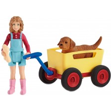 Комплект фигурки Schleich Farm Life - Момиче с куче и количка -1