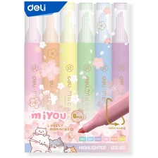 Комплект текст маркери Deli MiYou - EU12-6C, 6 пастелни цвята -1