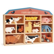 Комплект дървени фигурки Tender Leaf Toys - Животните от фермата в поставка