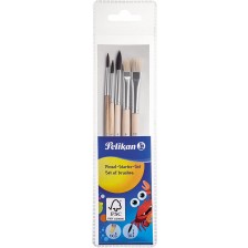 Комплект обли и плоски четки за рисуване Pelikan Starter – 5 броя -1
