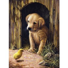 Комплект за рисуване с акрилни бои Royal - Кученце и пиле, 22х30 cm -1