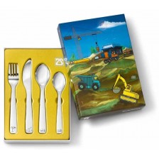 Комплект детски прибори за хранене Zilverstad - Строителни машини, 4 части