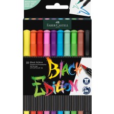 Комплект маркери с четка Faber-Castell Black Edition - 10 цвята -1