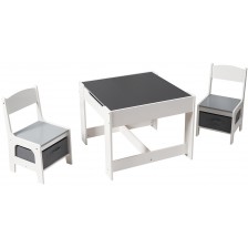 Комплект детска двустранна маса с черна дъска и 2 столчета Ginger Home - Бяло-сиво