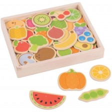 Комплект дървени магнити Bigjigs - Плодове и зеленчуци, в кутия